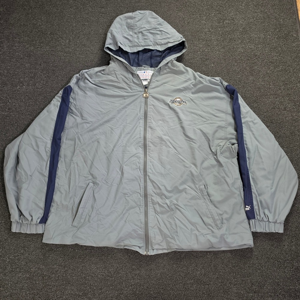 Puma Milwaukee Brewers Windbreaker Men 2XL Grey MLB Vintage 2000 Full Zip Jacket